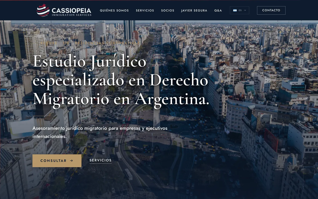 Sitio web desarrollado para Cassiopeia Immigration Services